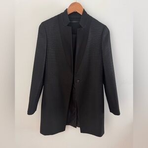 All Saints Black Textured Jacket with Satin Collar Detail